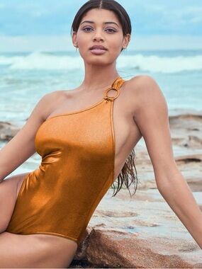 XS Sports Illustrated One-Shoulder Metallic Copper Swimsuit